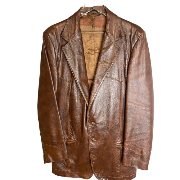 Vintage 1970's Leather Cabretta Western Rodeo Yellowstone Jacket Coat Blazer